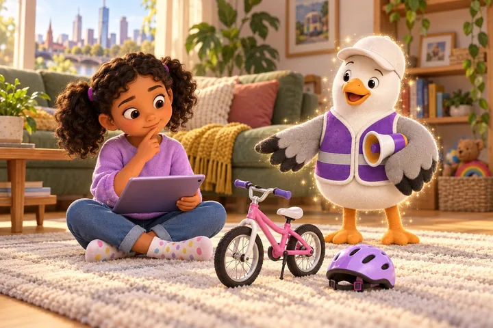 Storyboard: a girl with her tablet and Gully the marshal