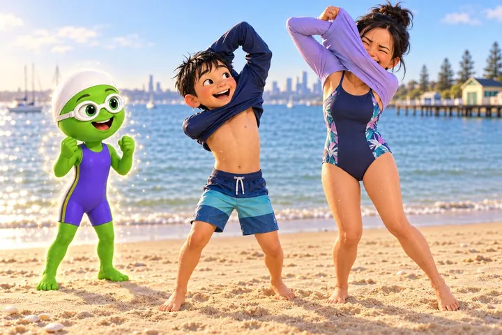 Storyboard: Splash laughing on the beach with new friends
