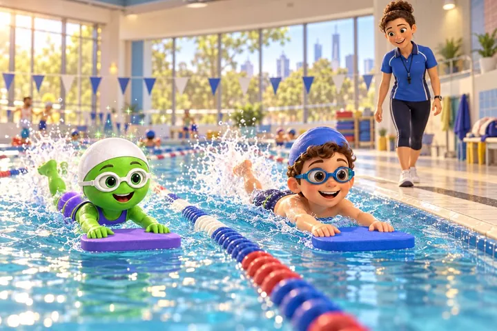 Storyboard: a coach supervising a swim session