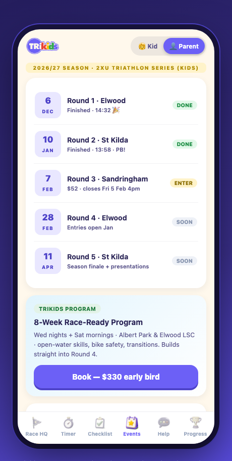 Season events and entries